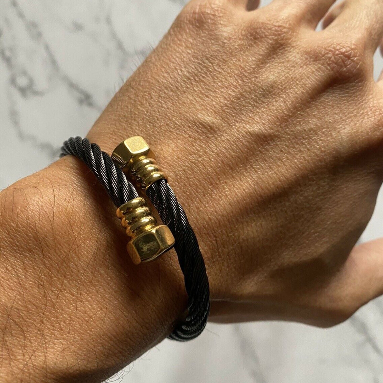 New Adjustable Stainless Steel Cable Rope Cuff Bracelet - Unisex