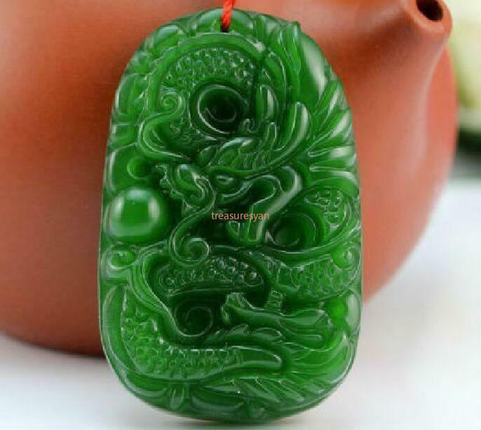 2pcs 100% Natural green Chinese Hetian Jade 100% Hand-carved dragon Pendant A+