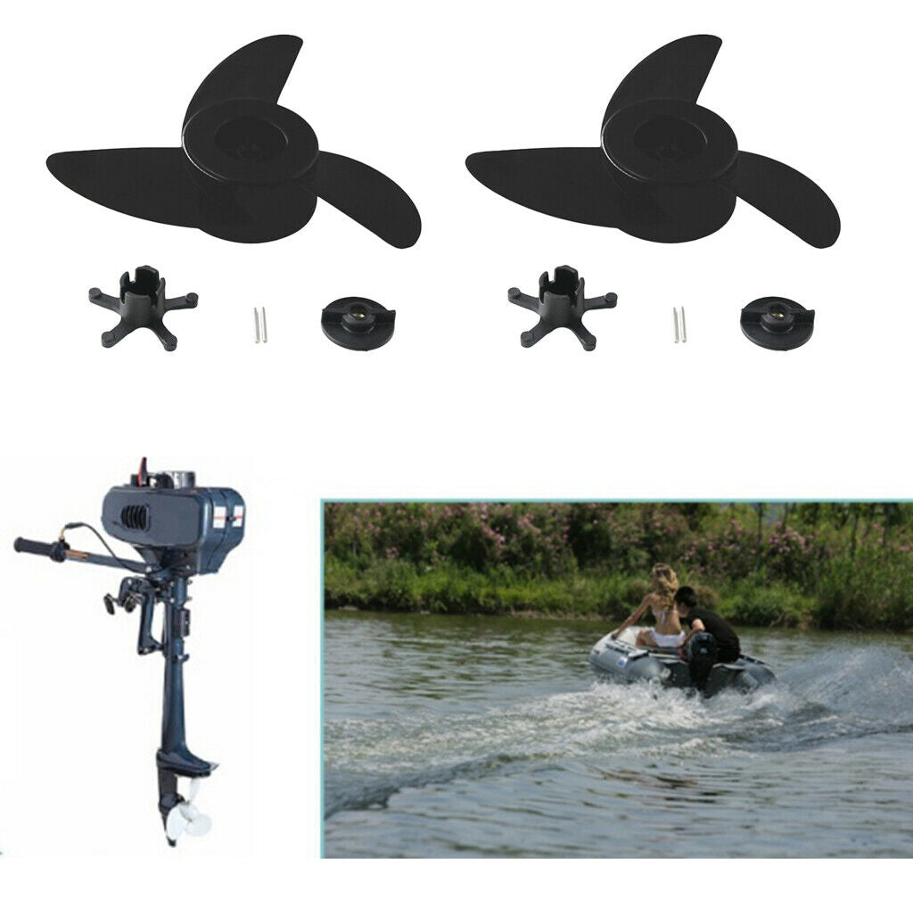 2Pcs 3-Blade Propeller Black Motor Prop Solid Weedless Outboard Replacement
