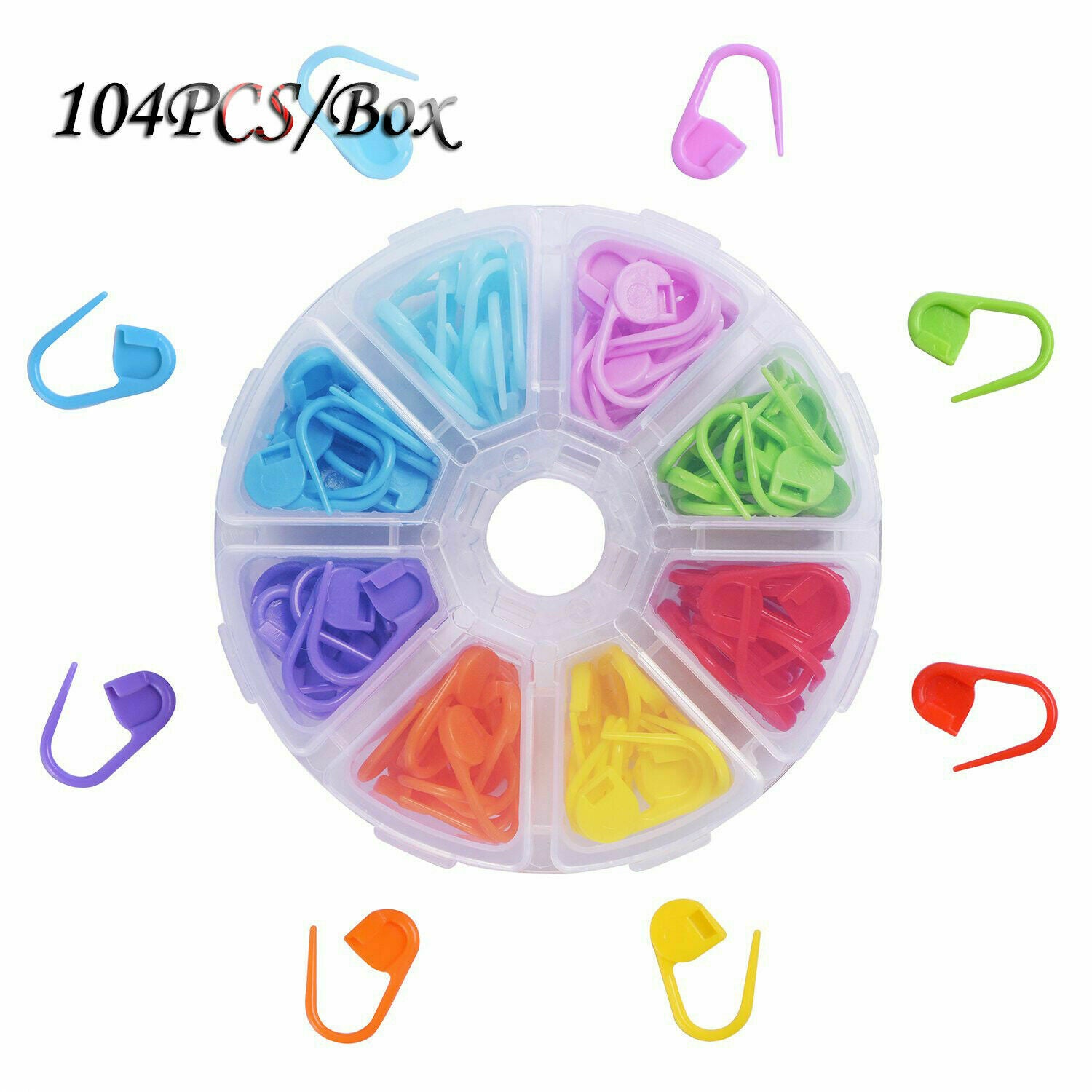 104pc/set Mini Plastic Knitting Crochet Locking Stitch Markers Clips Holder Tool