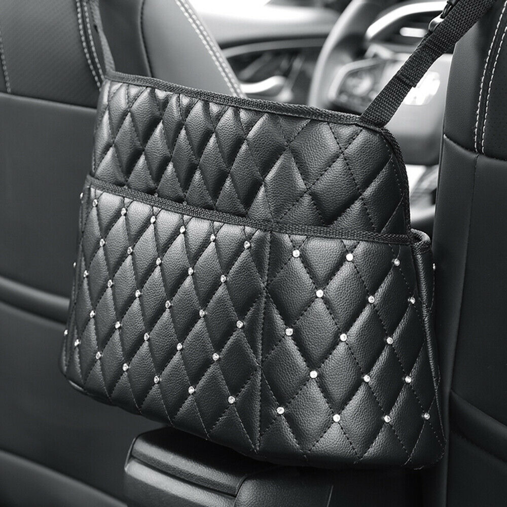 Advanced Car Net Pocket Handbag Holder PU Leather Between Car Seat Storage Black