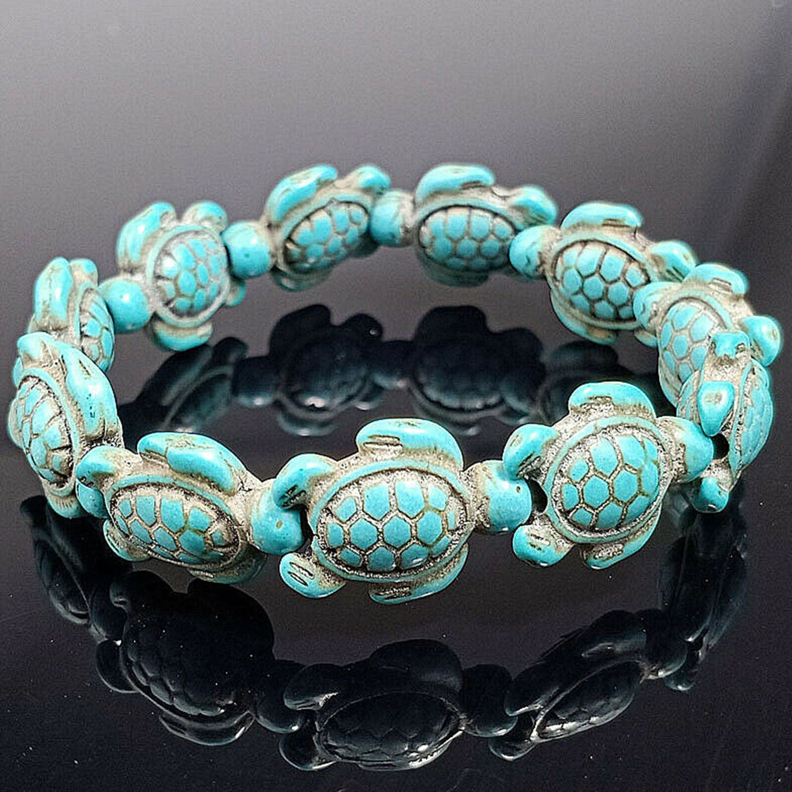 New Turquoise Sea Turtle Beaded Stretch Bracelet