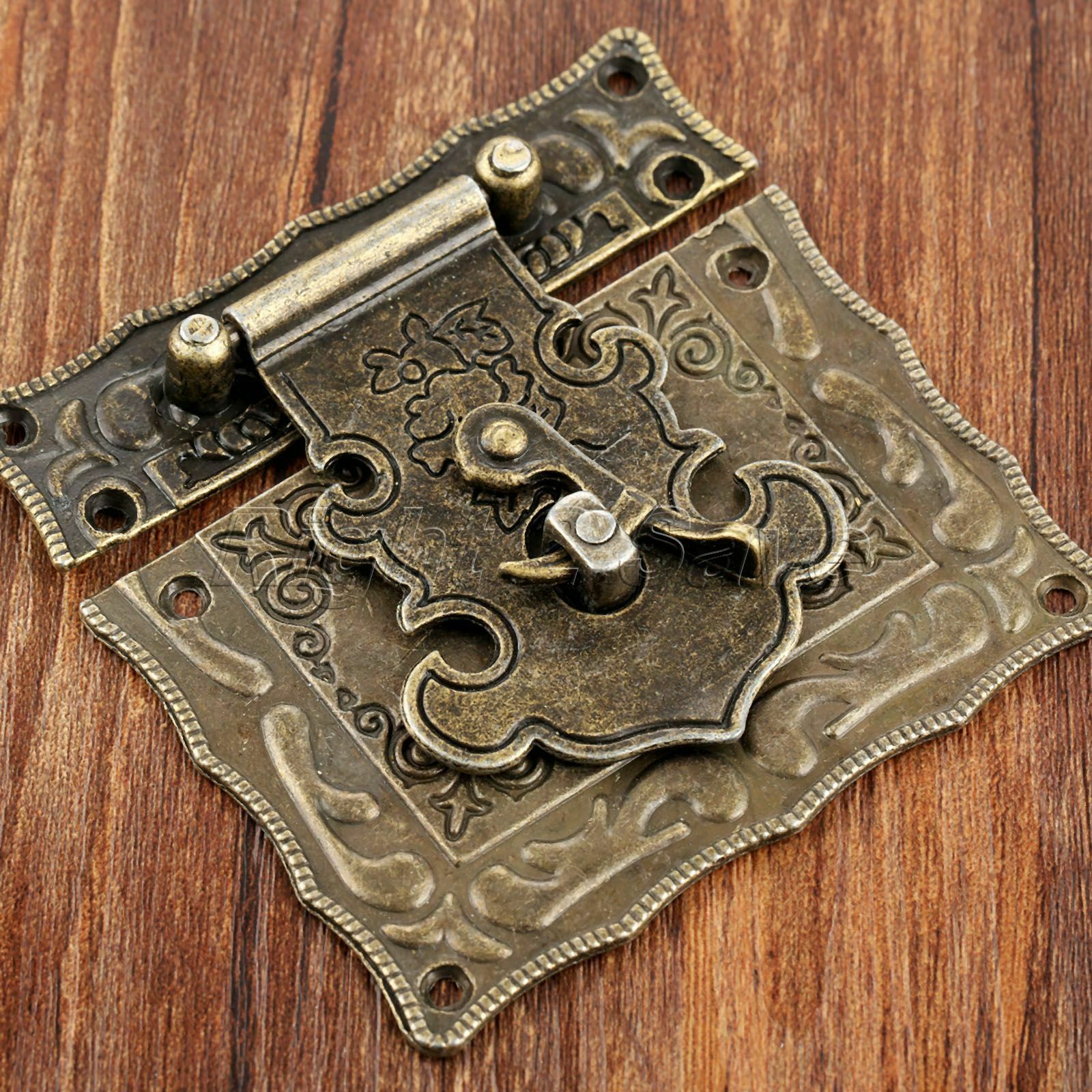 Retro Rectangle Carved Jewelry Box Chest Buckle Toggle Latch Hasp Hook & Hinges