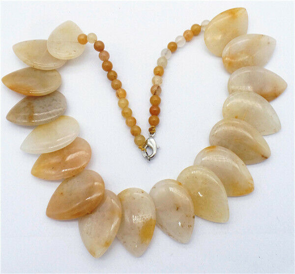 1Strand Natural Yellow Aventurine Overlapping Flat Teardrop Bead Necklace HH7376