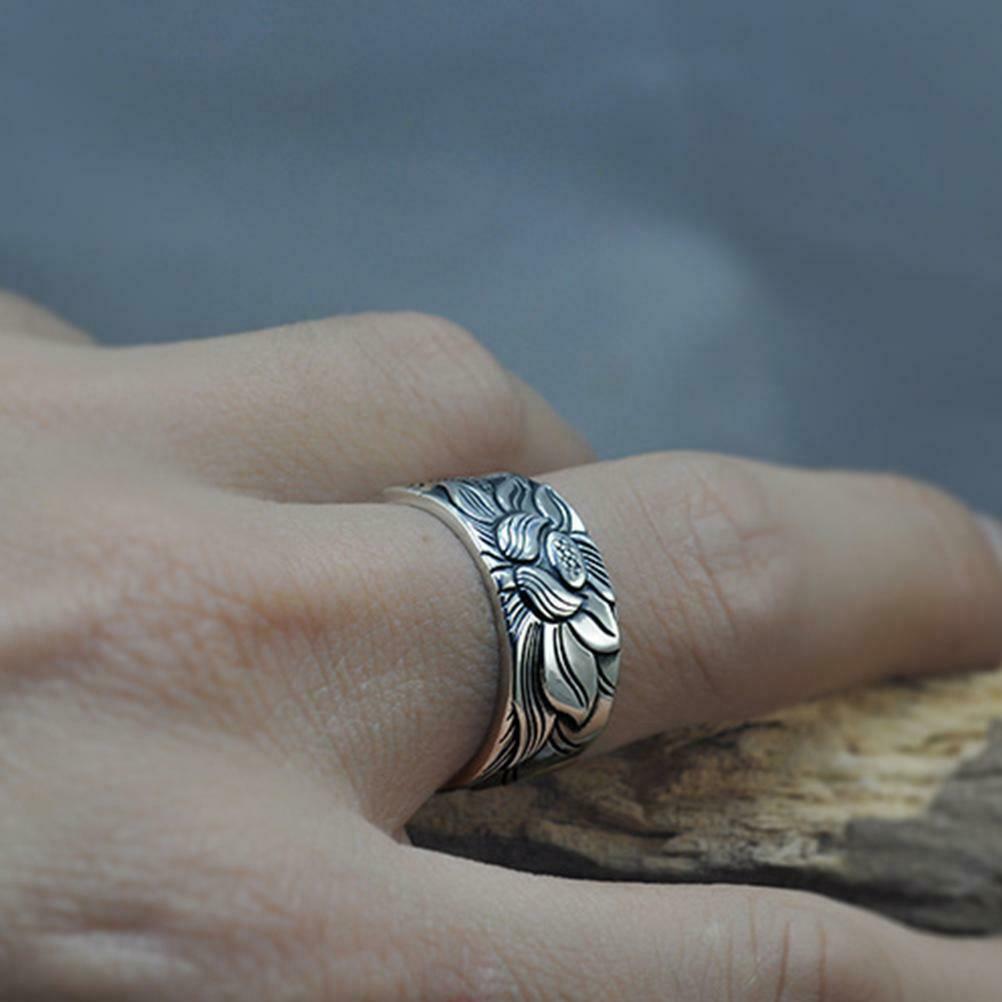 Retro Lotus Ring Prajna Paramita Lotus Flower Open Ring for Men and Women Gift