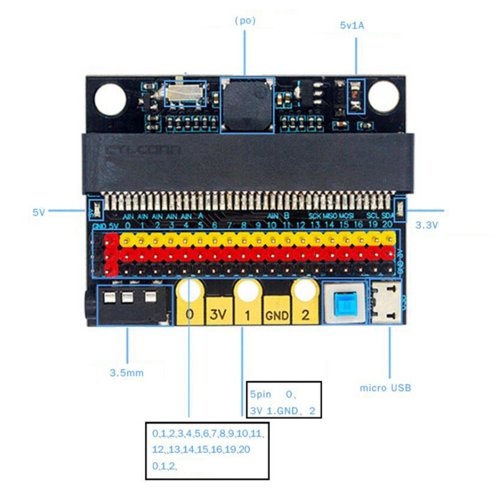 1pc Microbit V2 Expansion Board Educational Shield 3.5mm Audio Interface