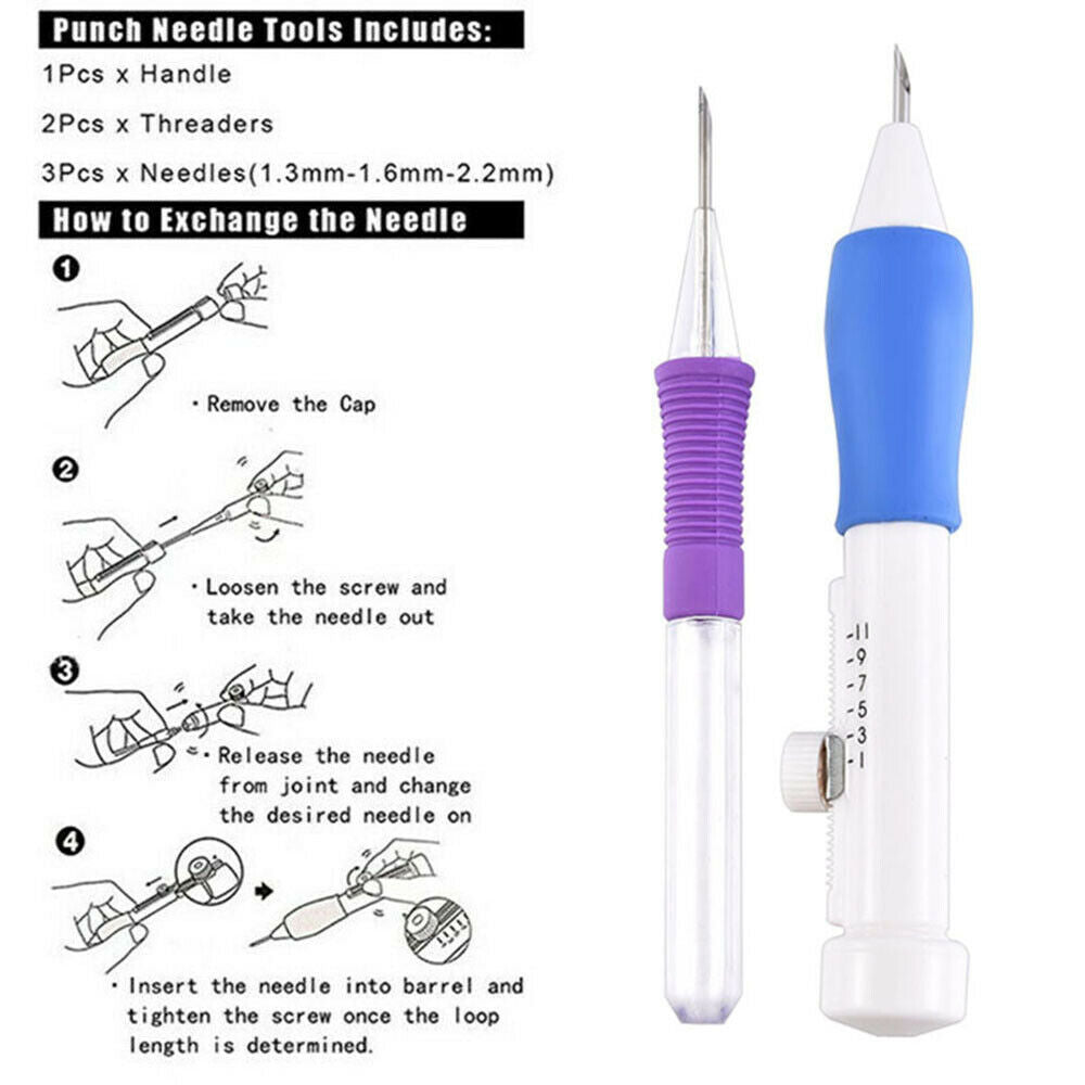 US DIY Embroidery Knitting Punch Needle Pen Sewing Tool Kit Thread Set New