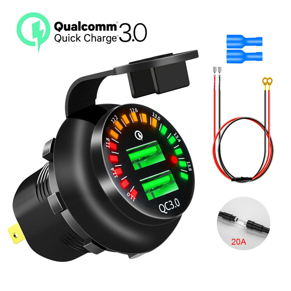 Dual USB Quick Charge 3.0 Car Charger 12V/24V 36W Waterproof Fast Charger Socket