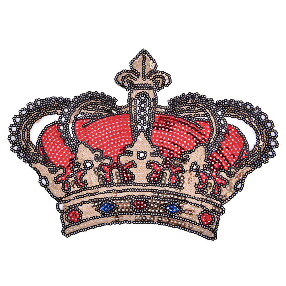 Golden Crown Sequins Beads Patch for stickers T-shirt jacket Sew on Appliq.l8