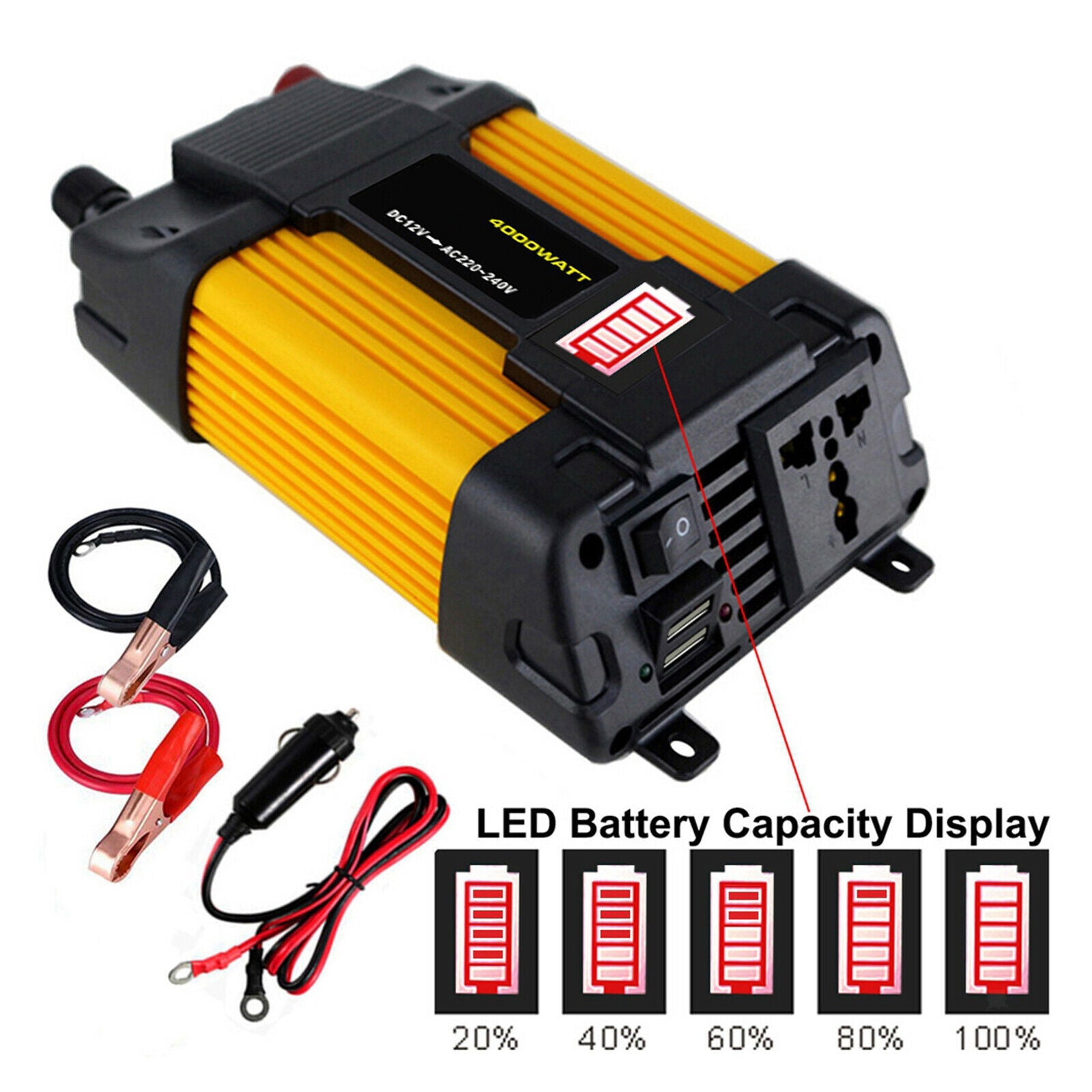 Inverter and 2 Battery Clip Charger for Outdoor Power Supply 220V 300W 4000W
