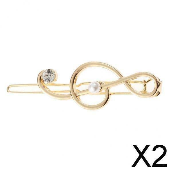 2X Hollow Hairpin Clip Note Crystal Hair Snap Clamp Ladies Girl Headwear Golden