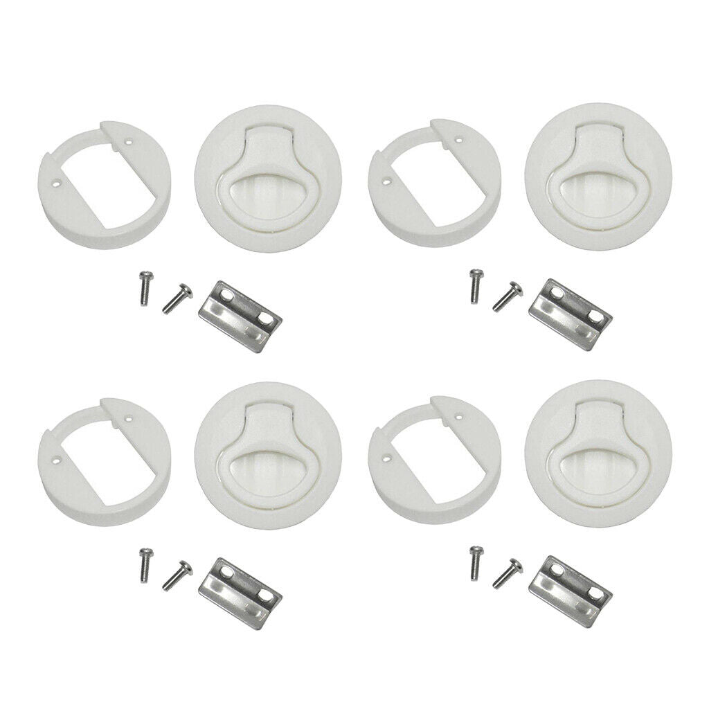4pcs  2" Round Locking Flush Pull Latch Hatch Lift Key Boat Door Deck White