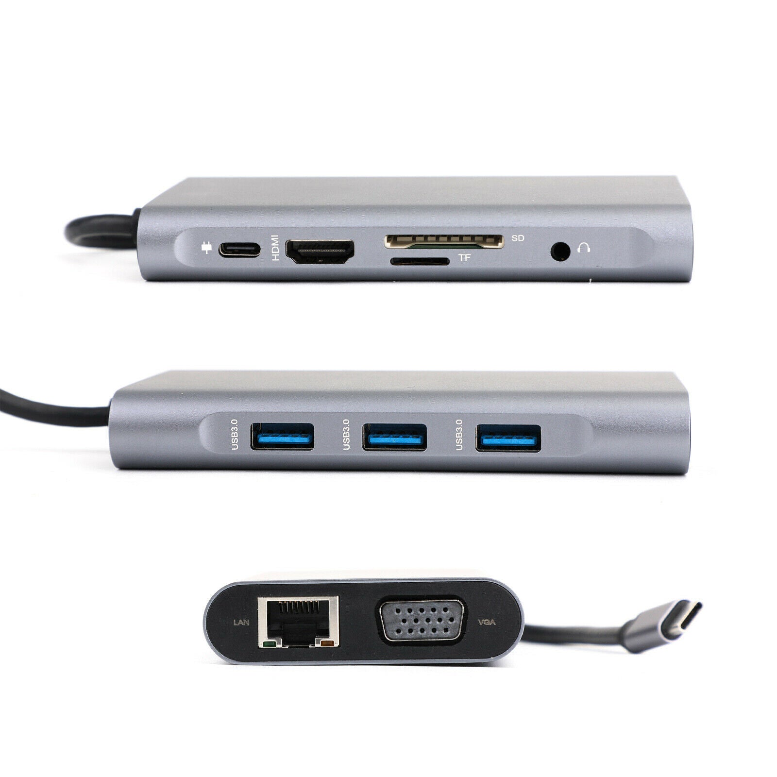 10-in-1 USB C HUB Type-C to USB3.0x3+4K HDMI+TF+RJ45+PD+3.5mm+VGA Adapter Dock