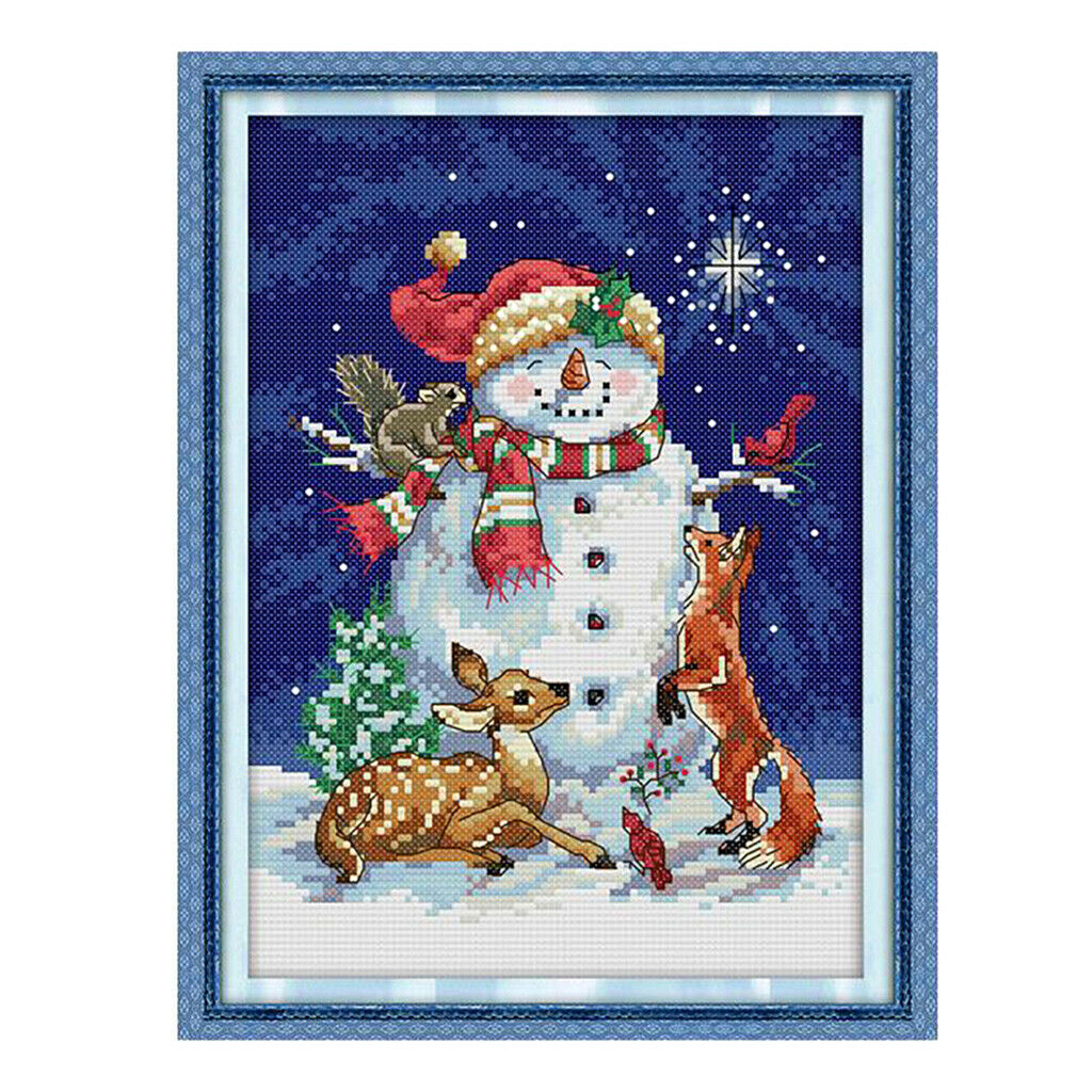 Christmas Snowman Stamped Cross Stitch Kit Patterns Embroidery Kit 21 x 30cm