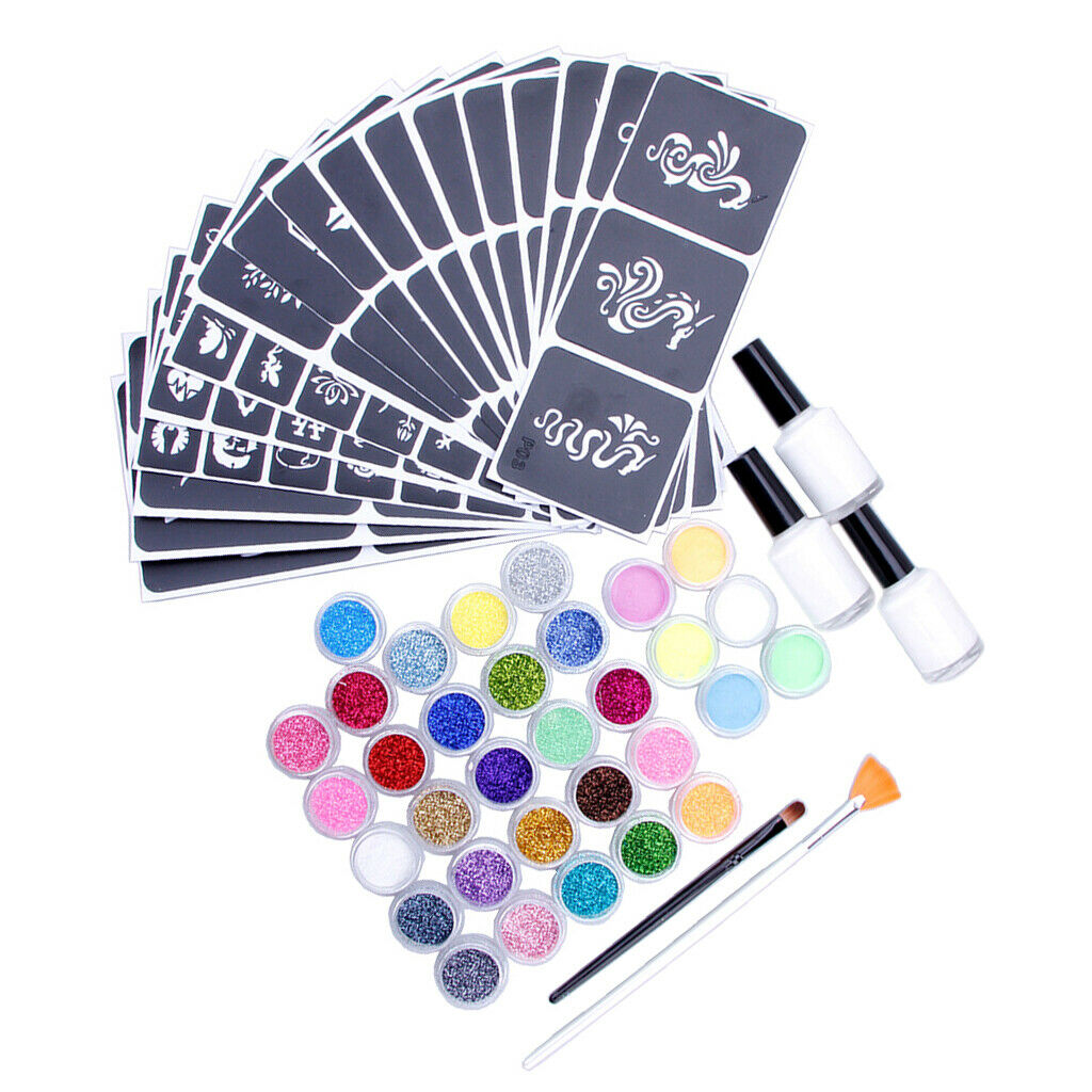 Hair Eye Shiny Luminous Powder Eyeshadow Brush Tattoo Decals Stencils Glue