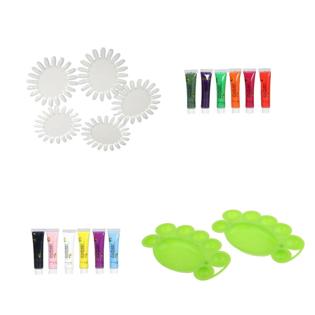 12 Colors Acrylic Nail Art Tube Painting Pigment + Display Palette Dish Set