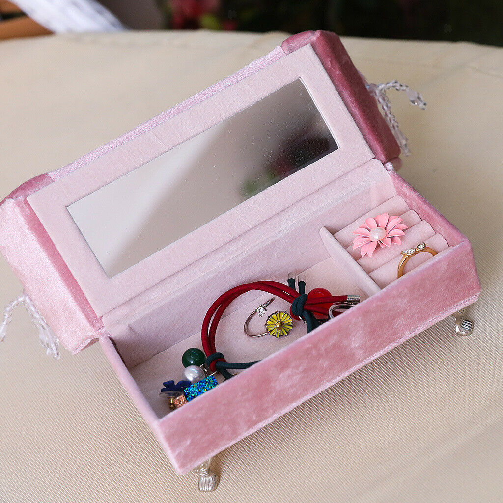 Pink Bowknot Sofa Jewelry Box Organizer Travel Case Jewellery Display Storage .