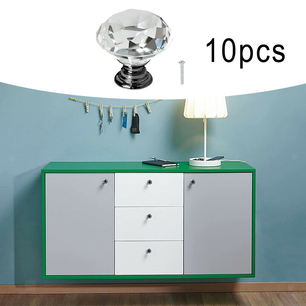 10pcs Clear Crystal Diamond Drawer Knobs Shining Cabinet Door Handles Grips