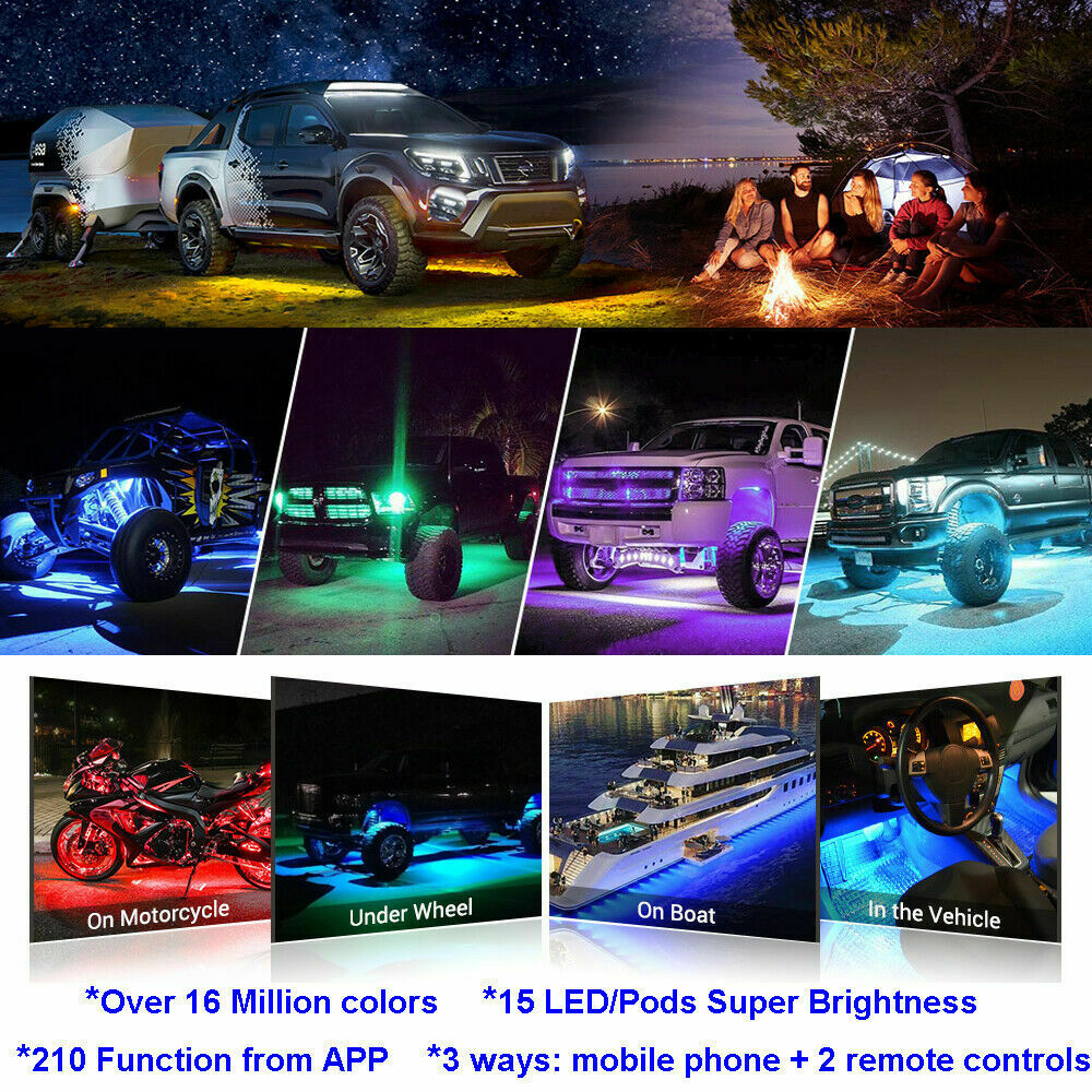 10x Pods RGB LED Rock Light Offroad Wireless Bluetooth Music Controller