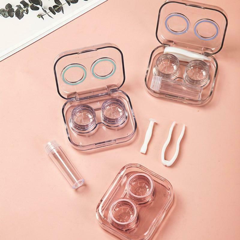 Mini Clear Flip Top Contact Lens Case Travel Soak Storage Container with Bottle