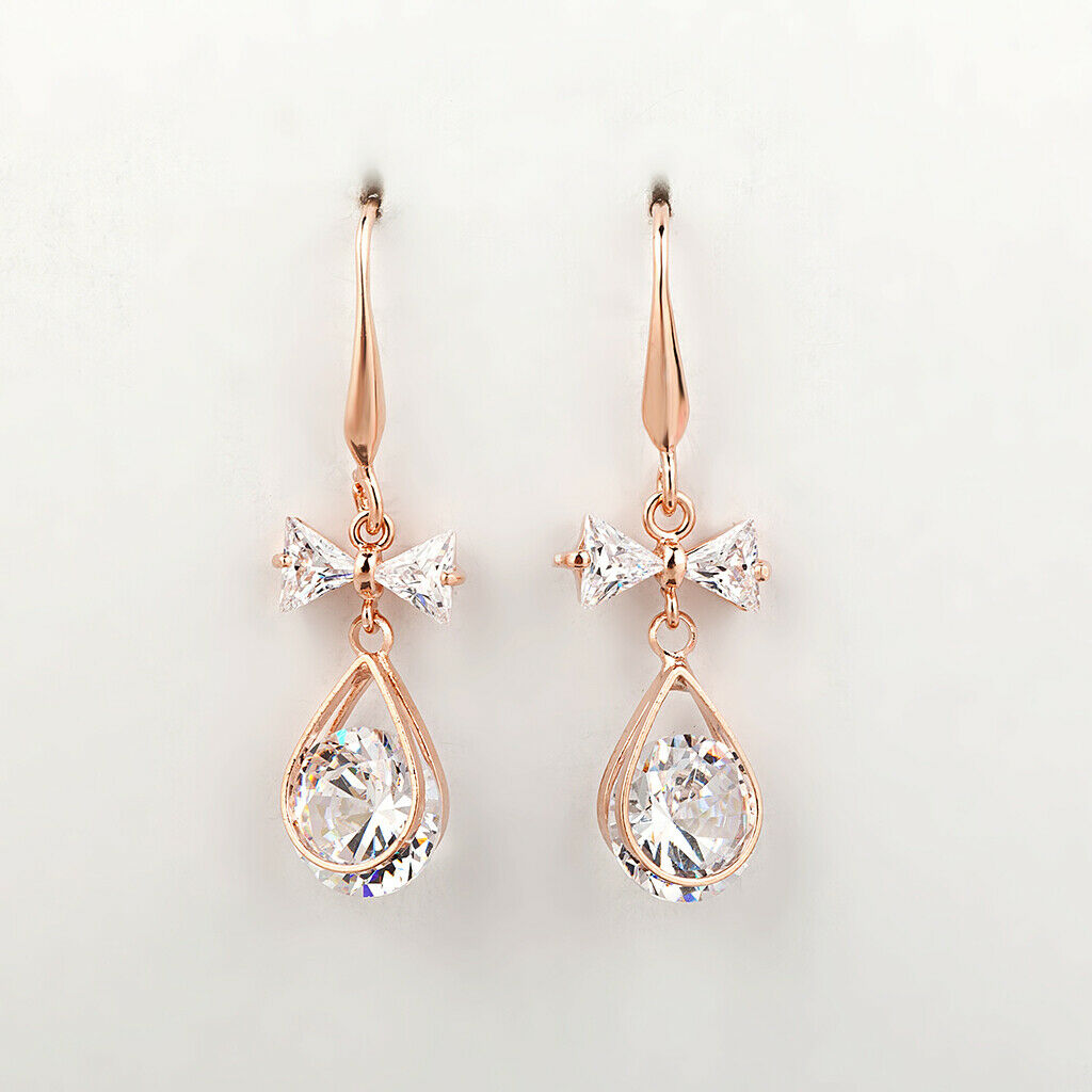 1 Pair of Earring Zircon Round Copper Golden Fashion Ear Drop Style Jewelry