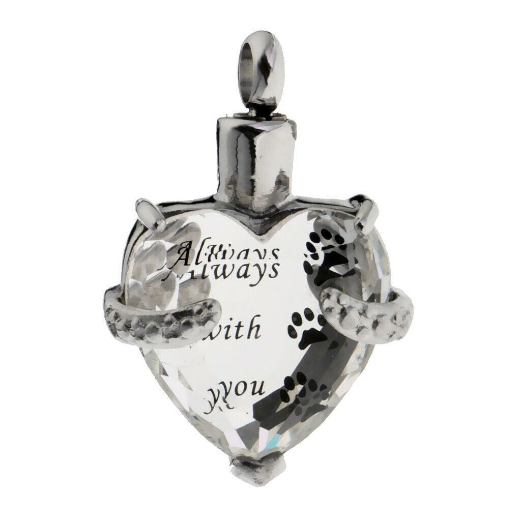 Crystal Stainless Steel Heart Pet Cremation Pendant Always With You Clear