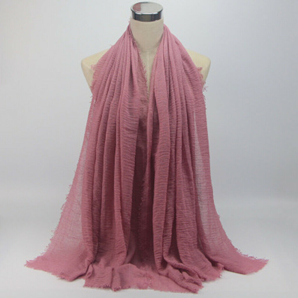 2PCS Women Long Scarf Plain Pleated Hijab Muslim Turban Headscarf Neck Wrap