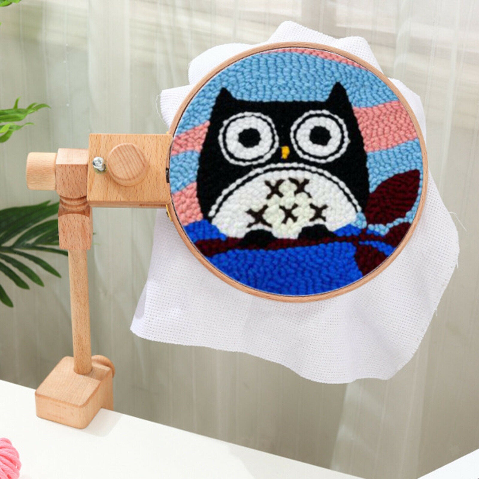 Natural Wooden Embroidery Hoop Stand Desktop Cross Stitch Frame Sewing Tools