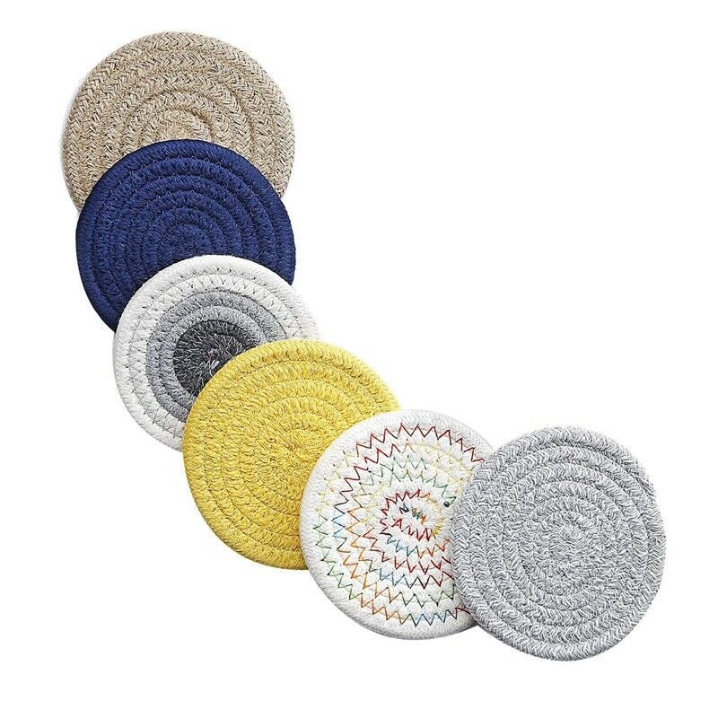 6 Pack Handmade Cotton Braided Drink Coasters,Heat-Resistant Coasters for WoG4V6