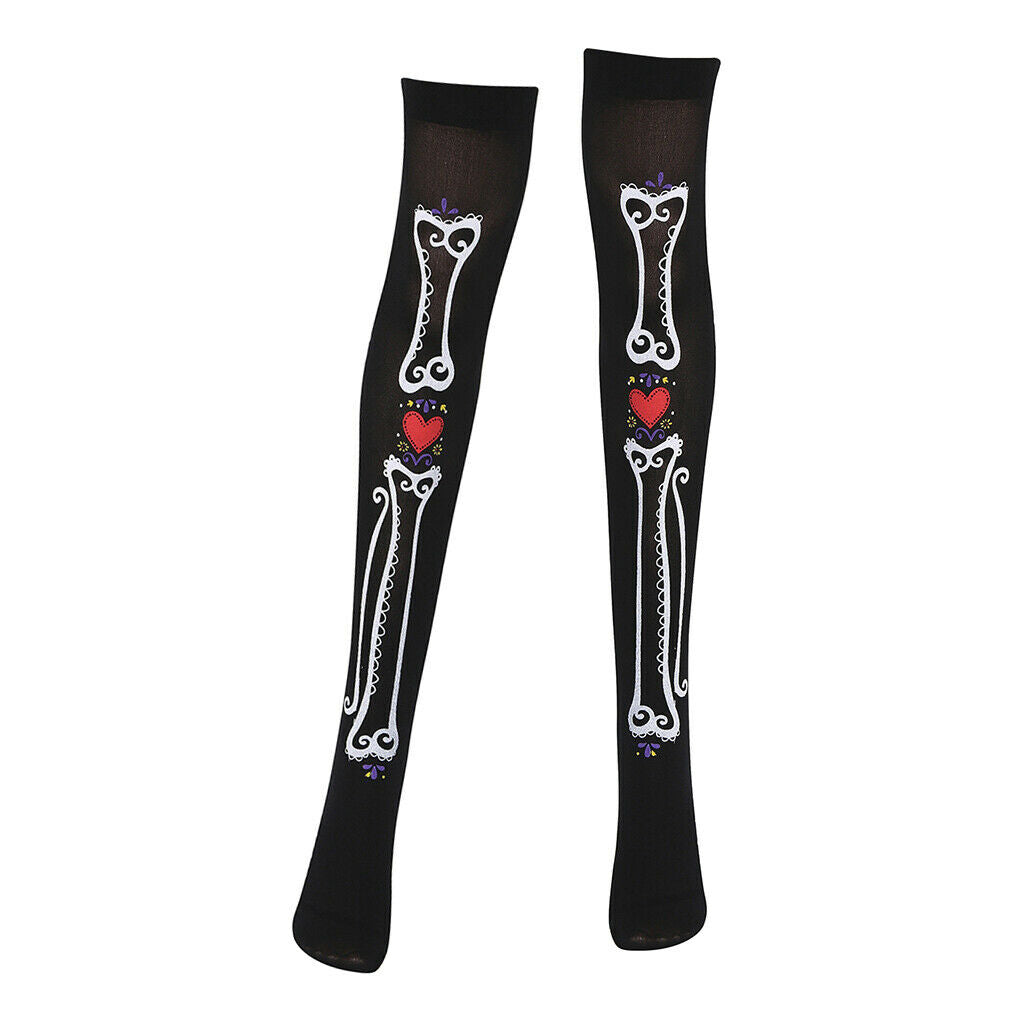Lady Skeleton Heart Over Knee Sock Long Stockings High Thigh Sock  Long Sock