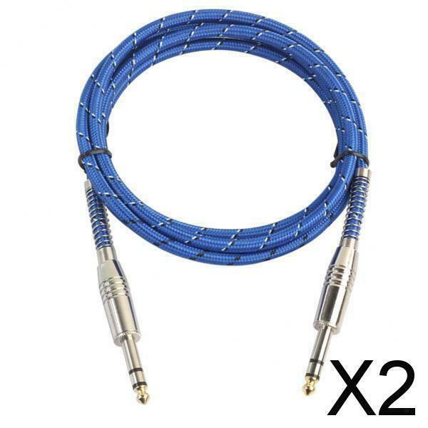 2X Bass Guitar 6.35mm Stereo Male to Male Audio Cable Nylon Braided Cord 1.8m