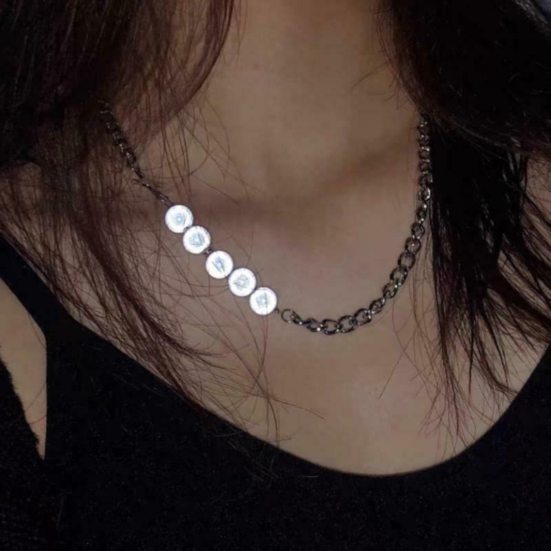 Choker Necklace for Women Big Fluorescent Pearls Alloy Chain with Glitter Cross