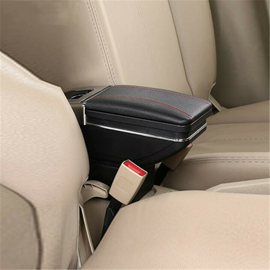 Black Red Line Armrest Box + PU Leather Mat Storage Organizer Case Car Universal
