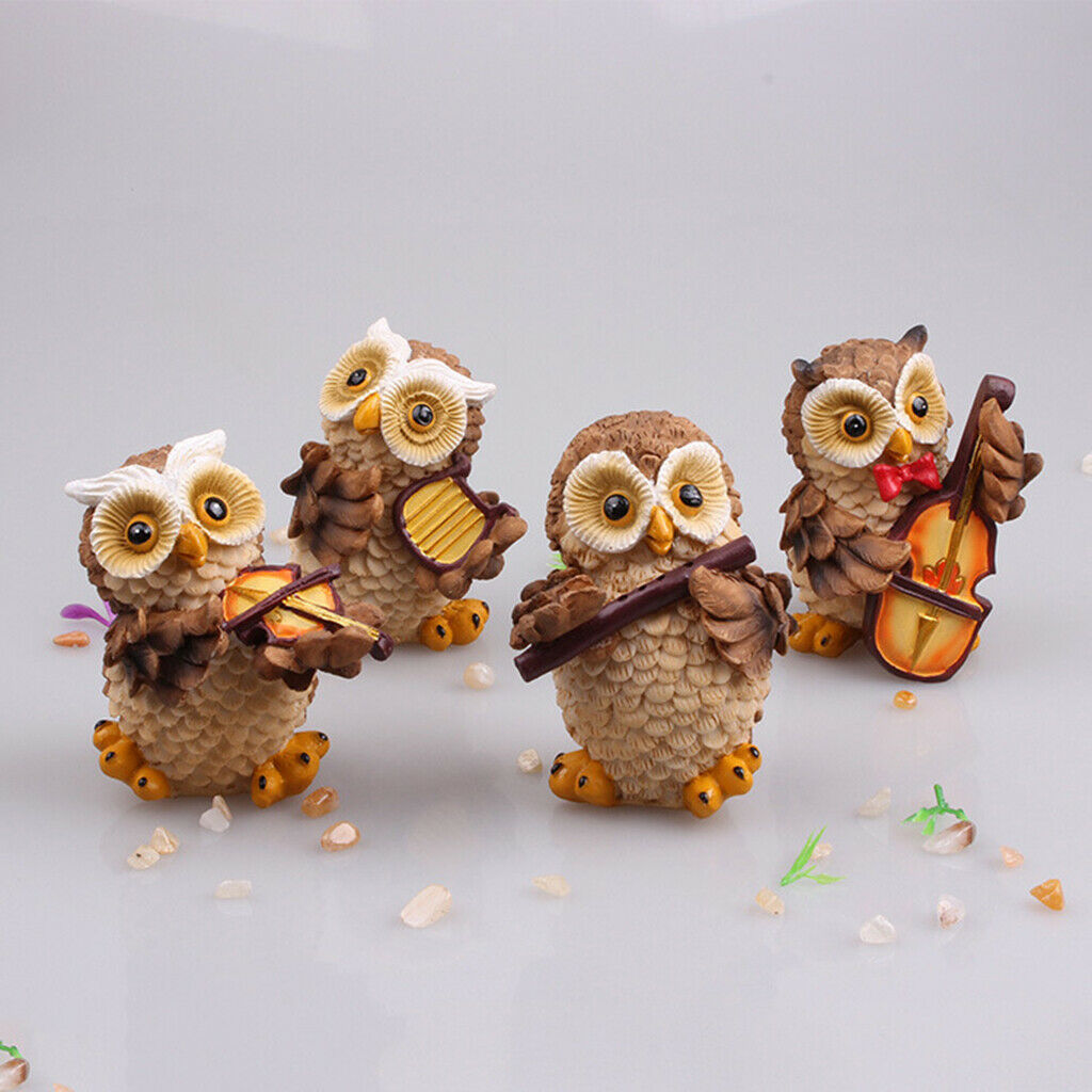 4x Owl Statue Garden Yard Lawn Decor Animal Sculpture Ornament Home Decor