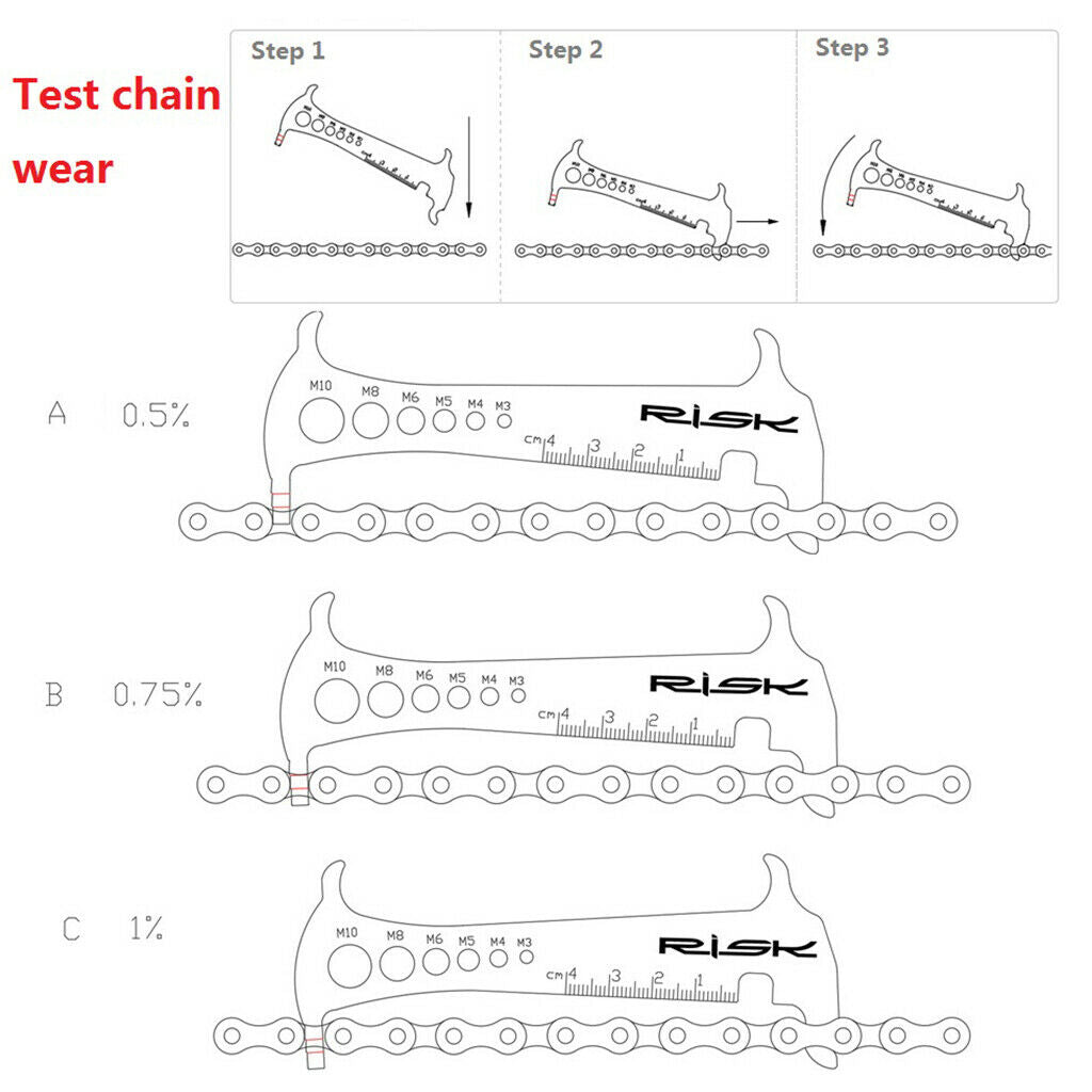 3-in-1 Bike Chain Checker Gauge Indicator Stretched Hook Screw Bolt Tool