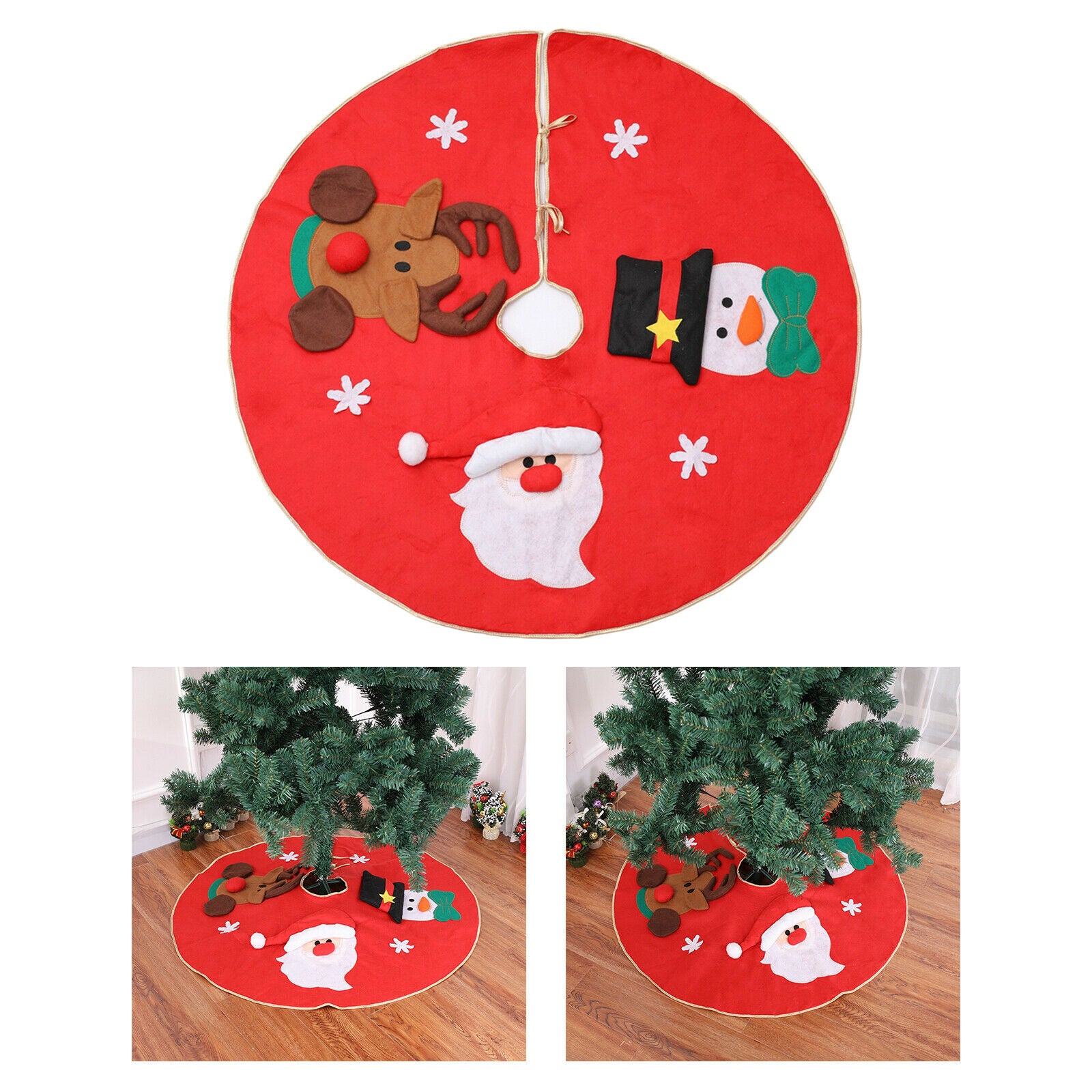 Christmas Tree Skirt Mat Large Red Round Cover Tree Skirt for Party Ornament