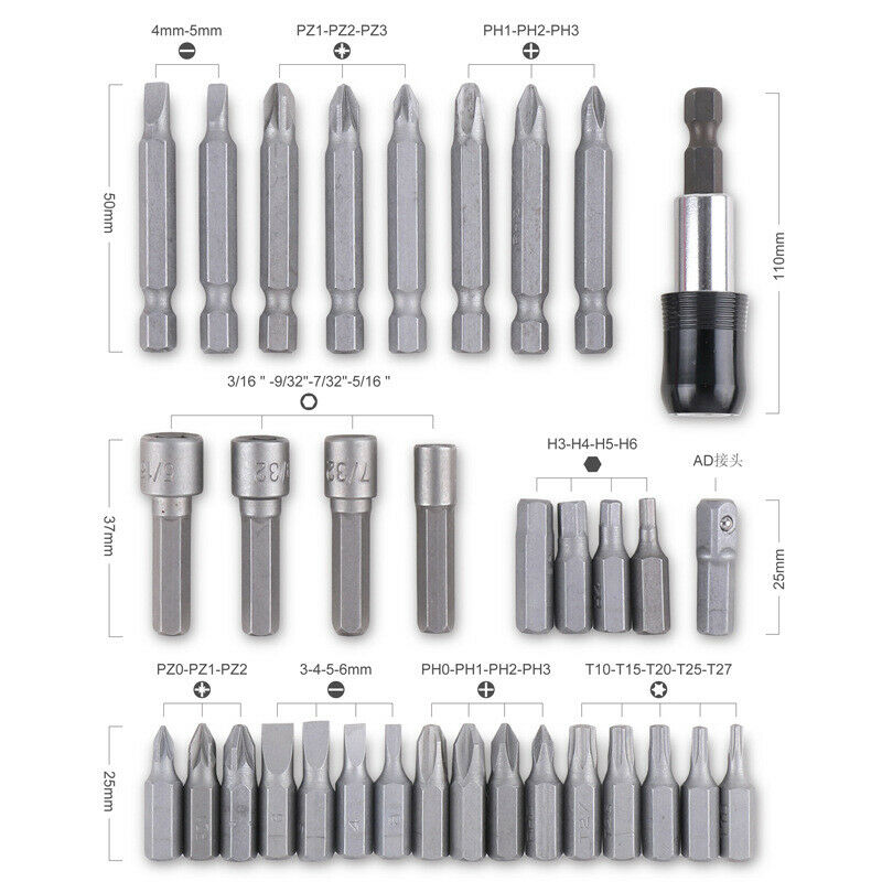 34-Piece Phillips Hex Screwdriver Screwdriver Bit Set Screwdriver