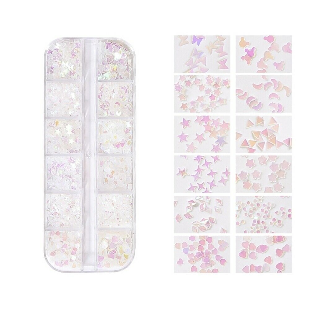 12 Grids Nail Art Stickers Love Stars And Moon Nail Art Butterfly Decorations