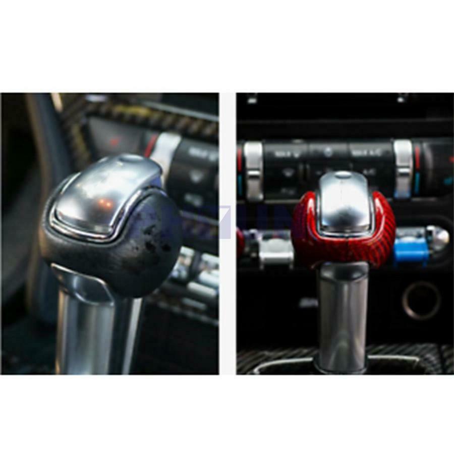 2pcs Red Real Carbon Fiber Car Gear Shift Knob Trim Cover For Ford Mustang 15-19