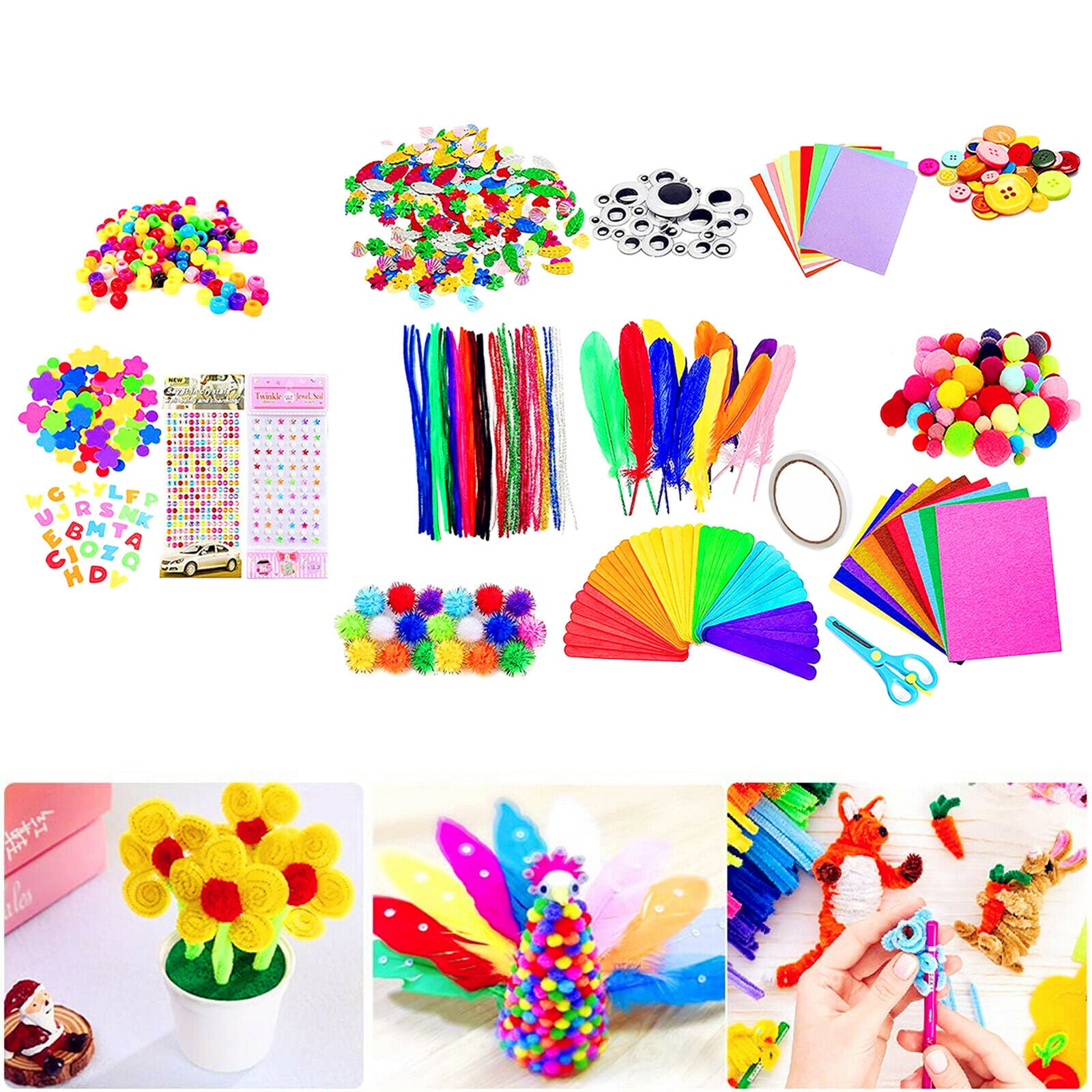 Arts and Crafts Supplies Scissors Kit Buttons DIY for Easter Age 7-14 Kids