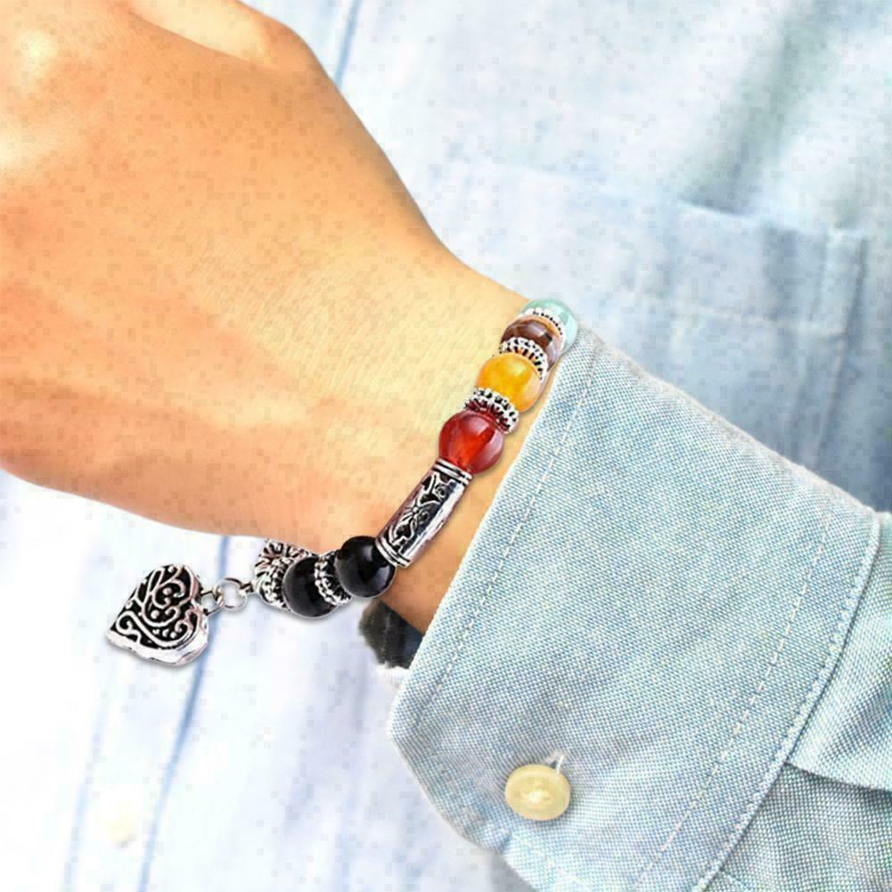 7Chakra Healing Beaded Bracelet Natural Lava Stone X0G9 Jewelry Bracelet