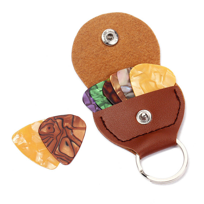 Guitar Keychain Collects Brown Leather Holder Bag