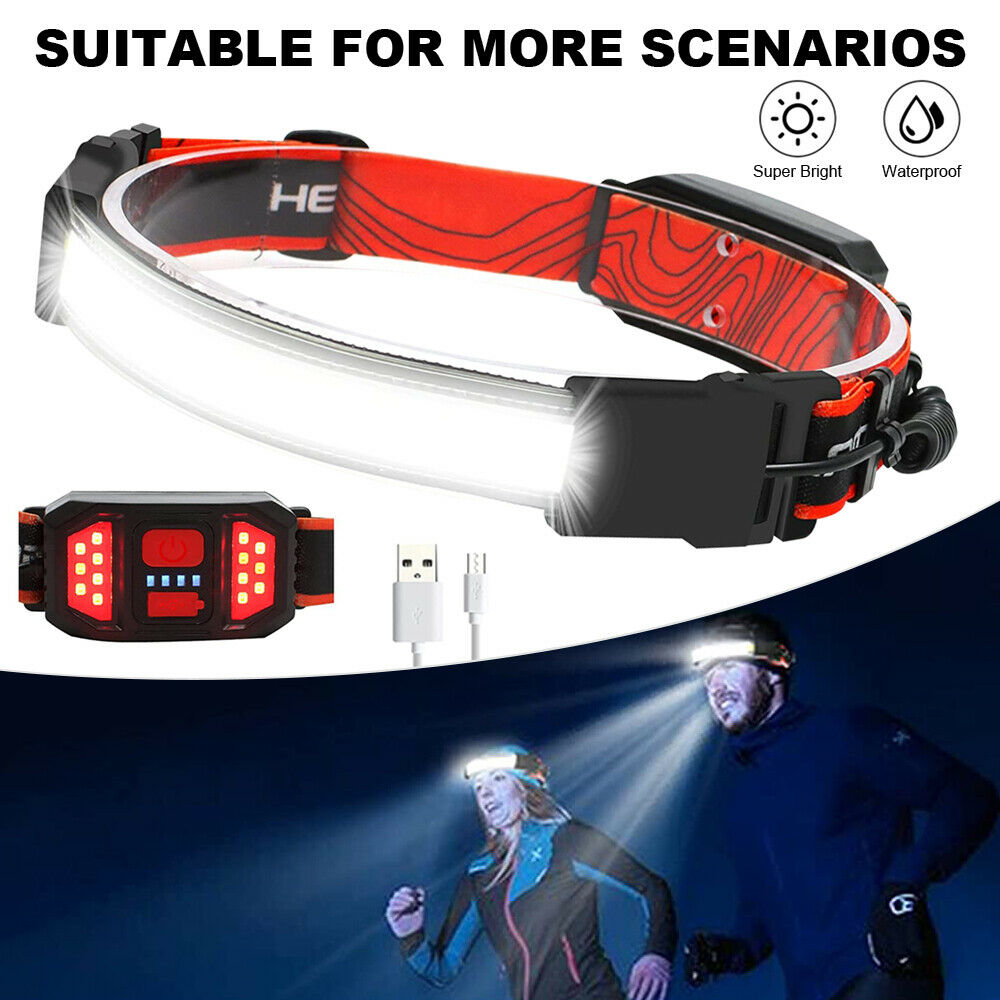 USB Rechargeable COB LED Headlamp Flashlight Headlight Head Torch Waterproof