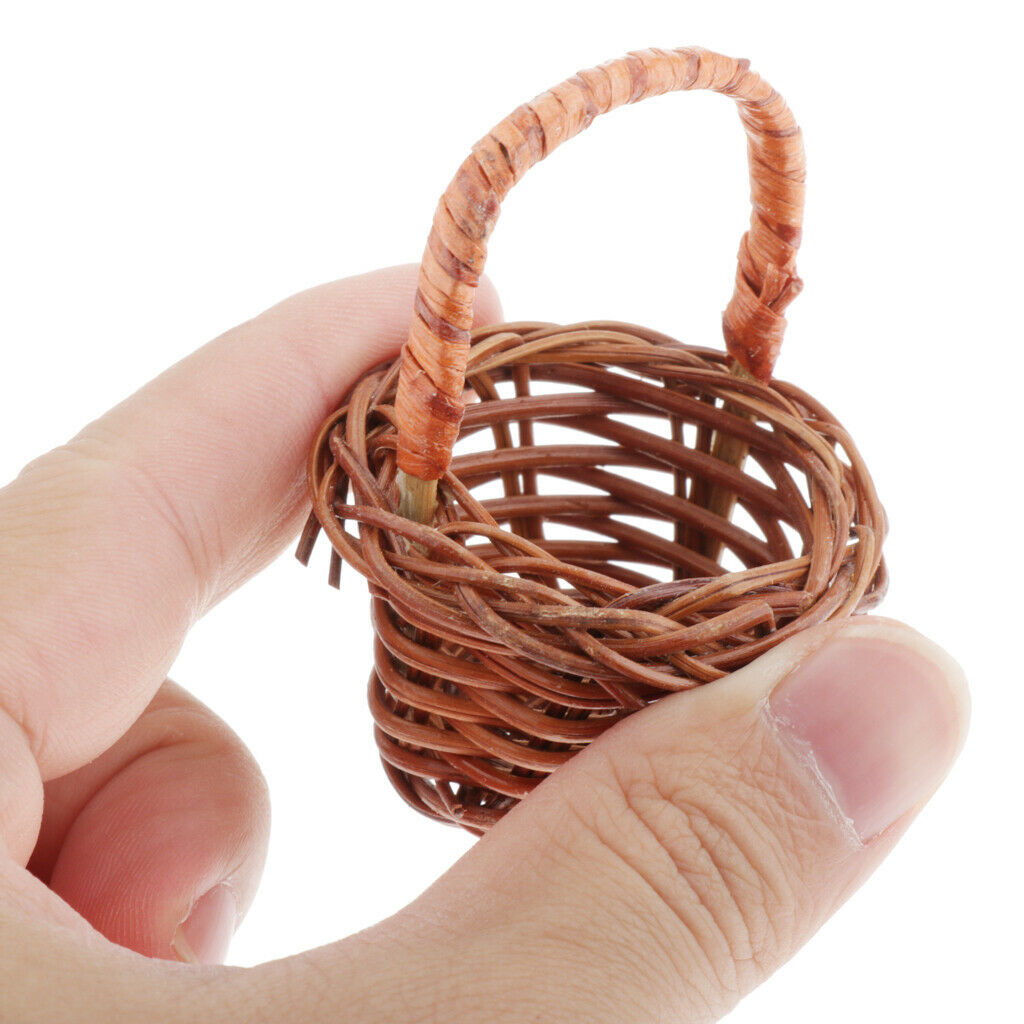1/12th Miniatures Handmade Basket Container with Handle Simulation Furniture