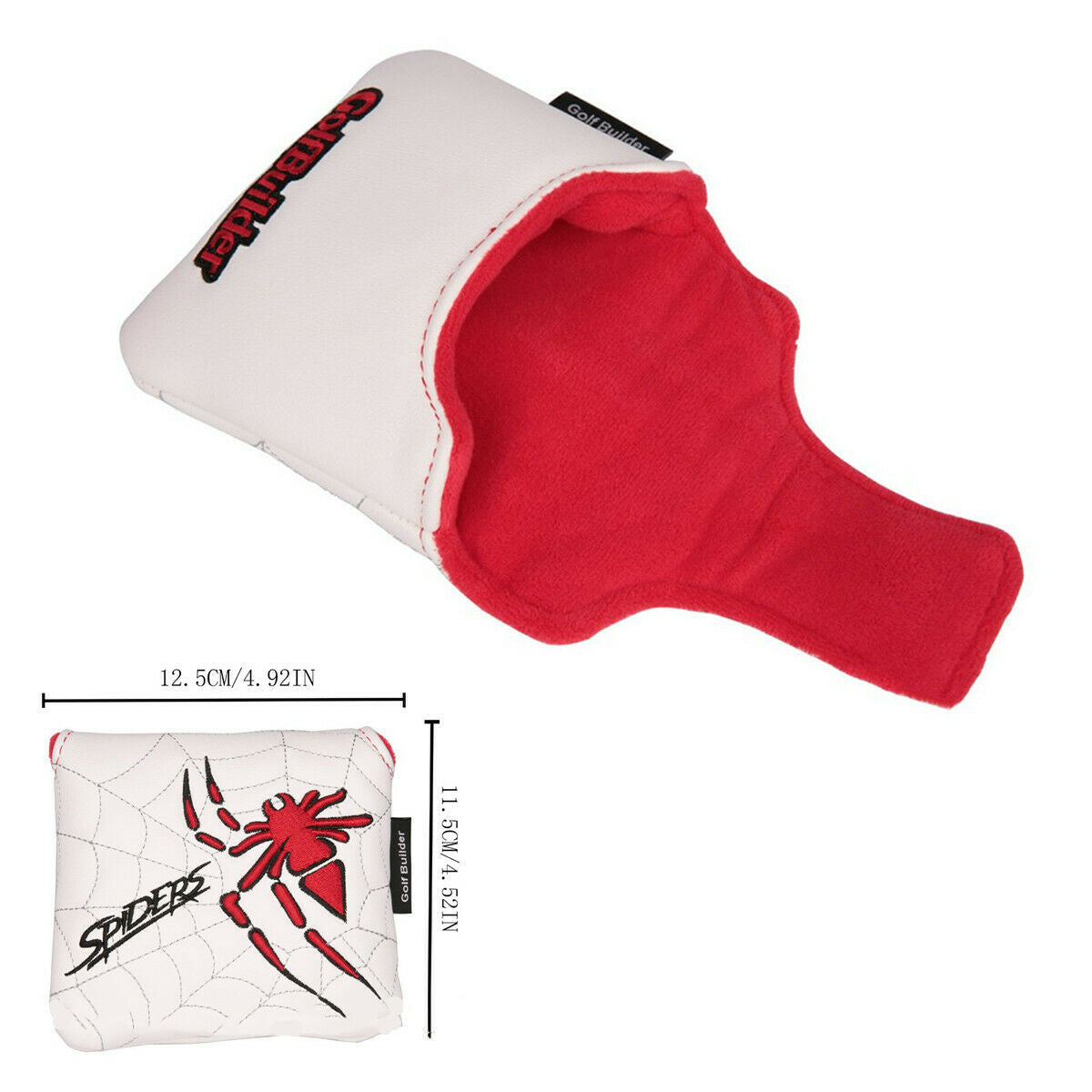 White Square Mallet Putter Head Cover Magnetic Spider Embroidery For Golf Club