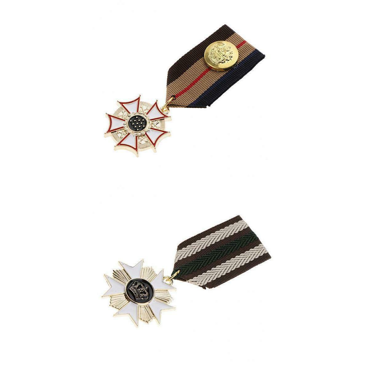 Prettyia 2pcs Geometric Pendant Medal Mens Uniform Badge Brooch Retro Fabrics