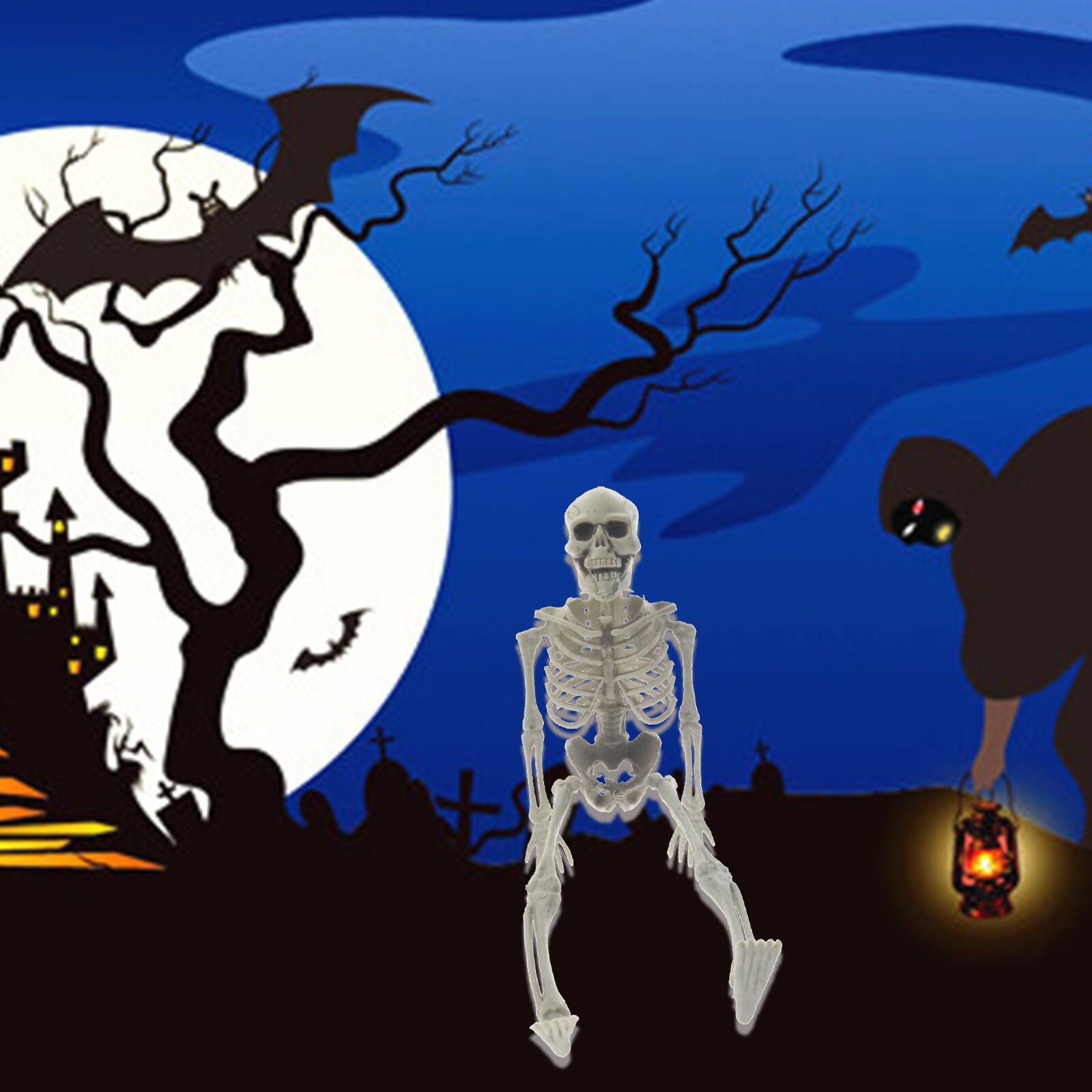 Halloween Poseable Full Life Size Human Animals Skeleton Party Prop Decoration
