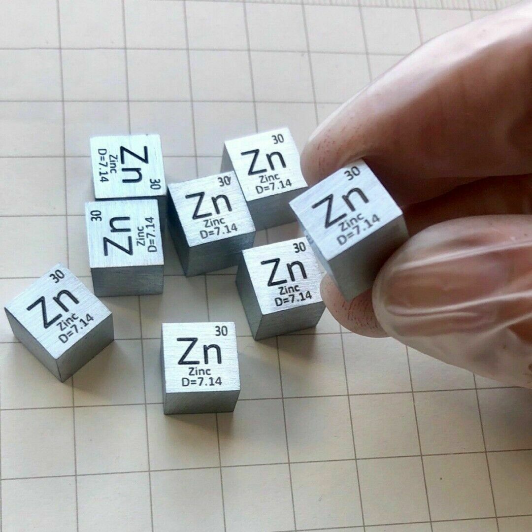 99.99% High Purity Zinc Zn 10mm Metal Carved Element Periodic Table