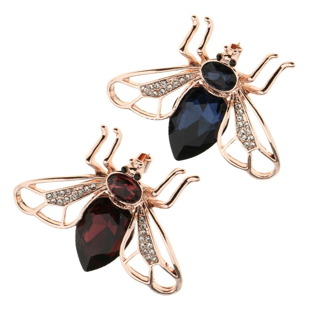 2pcs Crystal Rhinestone Insect Bee Brooches Pins For