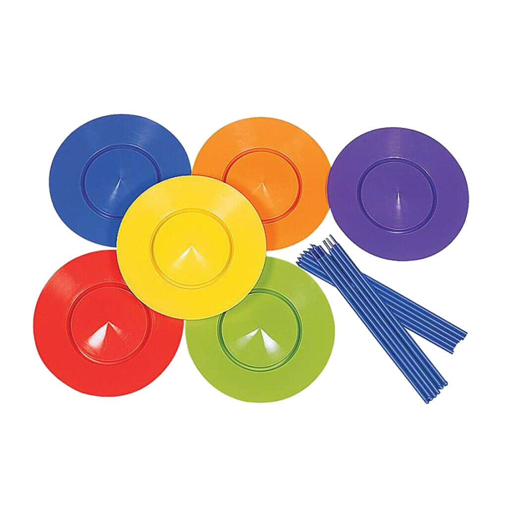 6Pcs Plastic Spinning Plates Sticks Set Magic Trick Juggling Sports Fun Toys
